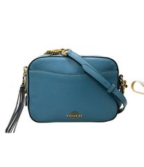 COACH ショルダーバッグ カメラバッグ ペブルレザー チェーン ブルー