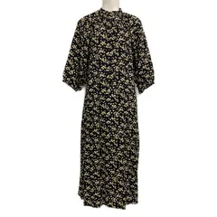 CELINE(セリーヌ) ワンピース サイズ34 S レディース美品  - 黒×アイボリー×ダークイエロー 半袖/ロング/花柄のサムネイル