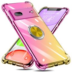 Google pixel 7 ケース リング付き クリア TPU グラデーション色 携帯カバー 耐衝撃 透明 車載ホルダー対応 一体型 落下防止 防塵 変形防止 全面保護 ピクセル 7 カバー ピンク/ゴールド W-CSZH-35-01
