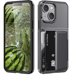 대응 iPhone 15 용 케이스 카드 수납 후면 스탠드 첨부 미군 MIL 규격 내충격 아이폰 15 케이스 스탠드 기능 IC 카드 수납 낙하 방지 전면 보호 지문 방지 미끄럼 방지 찰과상 방지 그레이