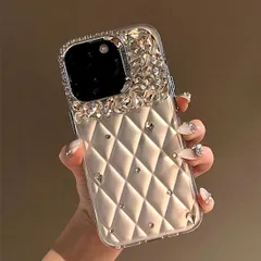 iphone 13Promax 用 ケース ラインストーン キラキラ ピカピカ ダイヤモンド シルバー デコ デコレーション 贅沢 豪華 キルティング 韓国っぽい 大人女子 かわいい いphoneケース 人気スマホケース おしゃれ ランキング シンプル 上品のサムネイル