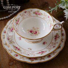 希少コールポート 英国アンティーク 花鳥図 カッコウ トリオ カップ