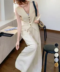 リネン混ベスト×ワイドパンツセットアップのサムネイル