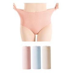 [masamilk] 일회용 반바지 깊은 면 3장 개장 하이 웨스트 큰 사이즈 코튼 여성용 팬츠 큰 입원 여행 방재 (3XL) [핑크/블루/옐로우] [3XL]