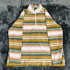 【USED】USA古着 Eddie Bauer エディーバウアー ハーフジップ フリース レディース2X ボーダー レトロ アウトドア ビッグサイズ オーバーサイズ パステルカラー US古着 プルオーバー フリースジャケット 大きいサイズのサムネイル