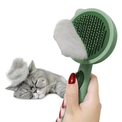 FelineBees 고양이 및 강아지 브러시, 피부 친화적, 무통, 긴 머리, 짧은 머리 힐링 브러시, 슬리커 브러시, 애완 동물 브러시, 제모 브러시, 필라인 비드 (모스 그린) [모스 그린]