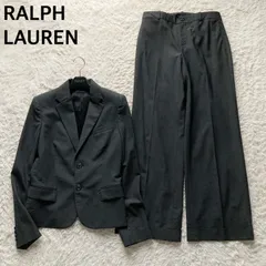ラルフローレン RALPH LAUREN 日本製 ウール セットアップ スーツ テーラードジャケット シングル ワイドパンツ スラックス センタープレスチャコールグレー サイズ11/9 通勤 面接 ビジネス フォーマル 卒業式 入学式 セレモニー 美品のサムネイル
