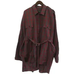 エッセイ ESSAY ES16SH-02 DRAPE SHIRT コットン オーバー シャツ チェック オレンジ グレー 3のサムネイル