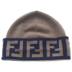 FENDI (フェンディ) ズッカ柄 FFロゴ ジャガード ウール ニットキャップ ビーニー 帽子 ブラウン/ネイビー FXQ955のサムネイル