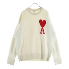 AMI Alexandre Mattiussi (アミアレクサンドルマテュッシ) ハートロゴ クルーネックニット 長袖セーター ホワイト/レッド BFUKS002.018のサムネイル