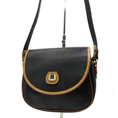 LANCEL ランセル ショルダーバッグ レザー シボ革 ブラック 斜め掛け クロスボディ フラップバッグ ゴールド金具 ヴィンテージ レディース 本革