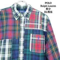 ポロ ラルフローレン POLO Ralph Lauren パッチワーク シャツ 長袖 メンズ L XL 相当 マルチカラー チェック マドラスチェック タータンチェック ボタンダウン 胸ポケット ポニー 刺繍 コットン 綿100% 古着 ビンテージ