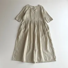 美品 / fog linen work フォグリネンワーク / 別注 Aila アイラ リネン100% Vネック ロングワンピース / レディース フリーサイズ / カーキベージュ / 日本製 / 麻のサムネイル