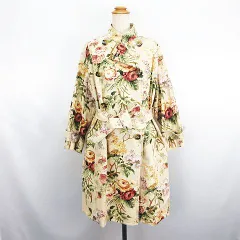 アツロウタヤマ ATSURO TAYAMA IMPRESSION コート アウター 長袖 スタンドカラー ダブル ロング丈 花柄 ゴブラン調 オーバーサイズ EUR 36 USA 4 ベージュ ※EKMのサムネイル