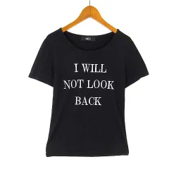 サリア salire Tシャツ カットソー 英字 刺繍 半袖 M 黒 ブラック オフ白のサムネイル