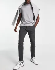 オンリーアンドサンズ メンズ ボトムス カジュアルパンツ スリムフィット パンツ Only Sons slim fit tapered pants in dark Dark gray melange グレーのサムネイル