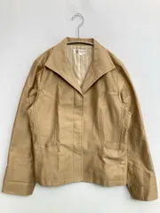 MICHEL KLEIN ミッシェルクラン ノーカラージャケット 42 ベージュ コットン 無地 ショート丈 レディースのサムネイル