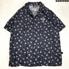 DOGTOWN HAWAIIAN SHIRT ハワイアンシャツ アロハシャツ オープンカラー 開襟 ロゴ刺繍 黒龍 総柄 小紋 ショートスリーブ 半袖 XLサイズ ブラック 黒 ドッグタウンのサムネイル
