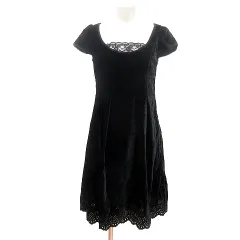 プライベートレーベル Private label ワンピース ひざ丈 レース 半袖 ベロア M 黒 ブラック /MNのサムネイル