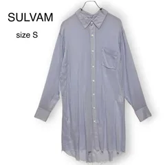 サルバム sulvam 日本製 テンセル100% 変形 ロングシャツ ワンピース長袖 両側ボタン 水色 サックスブルー ライトブルー Sサイズ モード ドメスティック デザイナーズ  裁ち切り カットオフ 抜け感 とろみのサムネイル