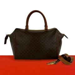 極 美品 CELINE セリーヌ ヴィンテージ マカダム ブラゾン 柄 レザー 2way ハンドバッグ ショルダーバッグ ボストンバッグ ブラウン 38717