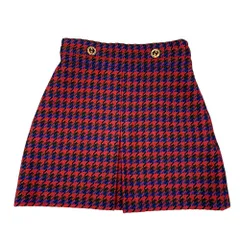 GUCCI グッチ 千鳥格子 ミニ スカート ボトムス ダブルG ロゴボタン 643737 ウール レッド (サイズ38) エレガント 上品 フェミニン クラシック トラッド 華やかのサムネイル