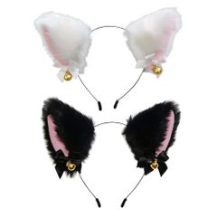 고양이 귀 카츄샤 2 색 세트 종소리 리본 첨부 귀여운 고양이 귀 고양이 미미 검은 고양이 흰색 고양이 솜털 코스프레 가장 소품 헤어 액세서리 헤드 밴드 이벤트 학원 축제 할로윈