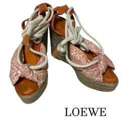 ロエベ LOEWE アナグラム オレンジジャガードレザー ロープレースアップ  ジュートウエッジソールサンダル　夏用サンダルのサムネイル