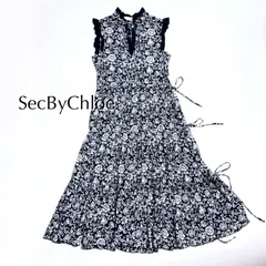 kT15 See By Chloe リゾートワンピース ティアード ロングワンピース 花柄 フラワー フリル リボン ボウタイ ブラック 黒 シーバイクロエ SEE BY CHLOEのサムネイル