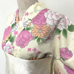 4/浴衣/身丈159/クリーム地に華やかな花・カラフル・ガーリー・可愛い