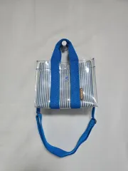 カンゴール ブルー ストライプ PVC クリア ミニ トートバッグ 0223のサムネイル
