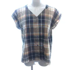 テチチ Te chichi シャツ ブラウス ノーカラー チェック フレンチスリーブ F オレンジ /AUのサムネイル