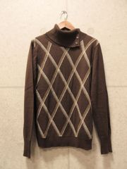 a.v.v アー・ヴェ・ヴェ タートルニット タートルネック 長袖 ウール混 ダイヤ柄 サイズ42 ブラウンのサムネイル