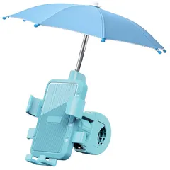 【新品】 自転車 スマホホルダー かわいい ライトブルー色 ミニ傘付き 焼け防止・遮光・防雨機能 スマホ遮光フード 日光反射防止 自転車スマホホルダー スタンド 4.7-7.2インチのスマホ 多機種適用 けいたいホルダー 360度回転 自由調節 脱着簡単  1のサムネイル
