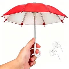 【新品】 自転車 スマホ ホルダーに付き 傘 レッド 可愛い 赤 ミニ傘 防雨 遮光 日除け 日焼け止め 丈夫 スマートフォン、携帯、スマホ 保護 展開直径が27 日本語説明書付き（赤） 0のサムネイル