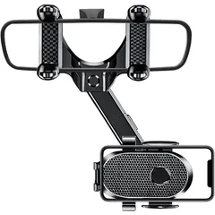 【新品】 車載スマホホルダー バックミラー取り付け型 360度回転 ルームミラー ダッシュボード対応 各種スマホ対応 全車種 手帳型ケース対応 自由調節 ナビスタンド 滑り防止 保護パッド付 設置簡単 0