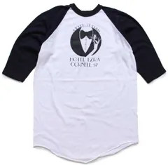 70s USA製 RUSSELLラッセル HOTEL EZRA CORNELL 57 アート 七分袖 ラグランTシャツ 白×黒 XL★ビンテージ 金タグ タキシードのサムネイル