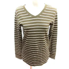 ベイフロー BAYFLOW カットソー Tシャツ ロンT Vネック ボーダー 長袖  4 L カーキ 緑 グリーン /AUのサムネイル