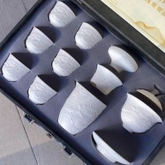 新品・未使用」中国茶器 木製収納箱付き 羊脂玉磁 高級茶道具 急須
