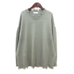 ページボーイ PAGE BOY ニット セーター ハイネック 長袖 ダメージ加工 チュニック丈 F 緑 グリーン /MNのサムネイル