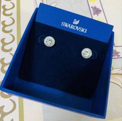 美品 箱付 スワロフスキー クリスタル パヴェ 一粒 スタッド ピアス 