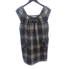 ドレステリア DRESSTERIOR ワンピース ジャンパースカート ミニ チェック ウール 36 S ベージュ 茶 ブラウン /AUのサムネイル