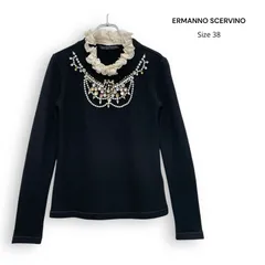 ERMANNO SCERVINO エルマンノ シェルヴィーノ シルク カシミヤ ビジュー フリル ニット セーター Size38のサムネイル