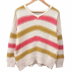 アー・ヴェ・ヴェスタンダード ミッシェルクラン a.v.v standard ニット セーター Vネック 長袖 M 白 ホワイト 黄色 イエロー ピンク /YKのサムネイル