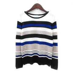 プラステ PLST ニット カットソー ボーダー 長袖 リブ M 白 ホワイト 青 ブルー /MNのサムネイル