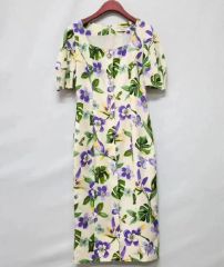 新品タグ付 スーナウーナ 生成りパープル お花柄 パフ袖ワンピース