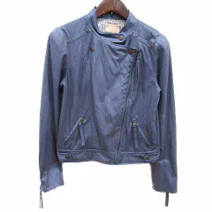 ダズリン dazzlin ライダースジャケット ブルゾン フェイクレザー ジップアップ 総裏地 M 紺 ネイビー /YK ●RYのサムネイル