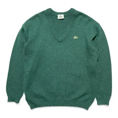 USA 古着 フランス製 LACOSTE ヴィンテージ フレンチ ラコステ ウール/アクリル Vネック グリーン セーター サイズ6 緑色  BJ1031のサムネイル