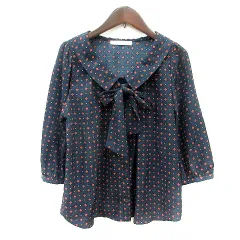 ページボーイ PAGE BOY ブラウス 花柄 七分袖 リボン M 紺 ネイビー /MNのサムネイル