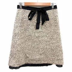ドレステリア DRESSTERIOR 台形スカート ひざ丈 ツイード ウエストマーク ウール 38 M ベージュ 黒 ブラック /YKのサムネイル